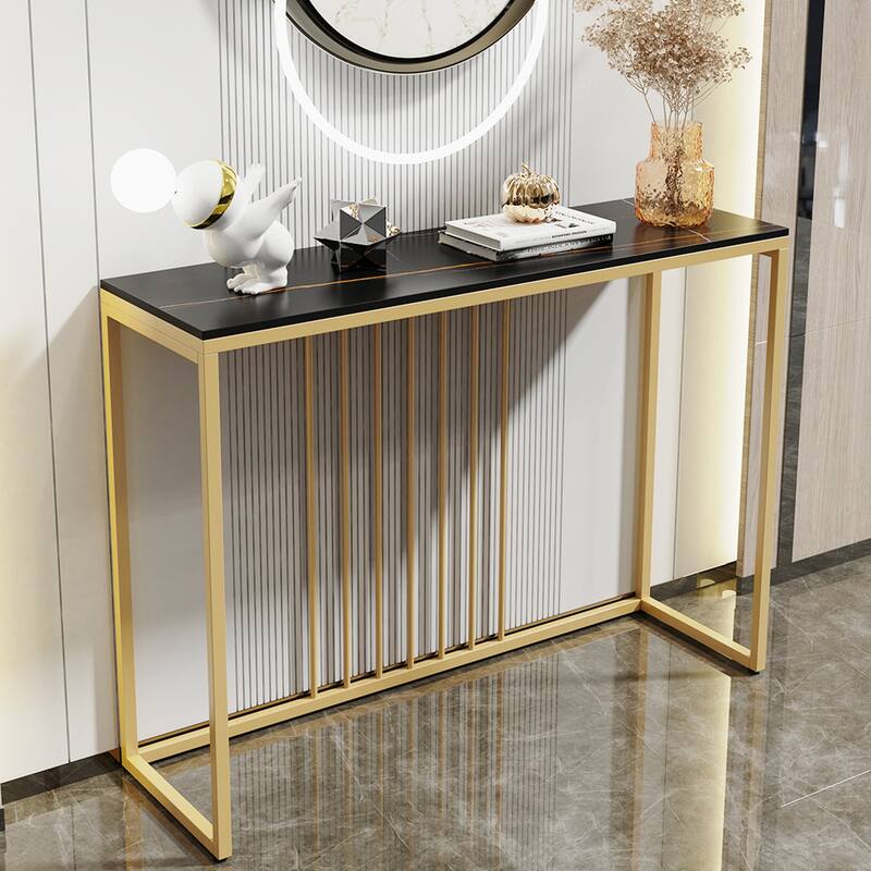 40" Wide Sintered Stone Entryway Entry Console Table Metal Frame - Gold/Black