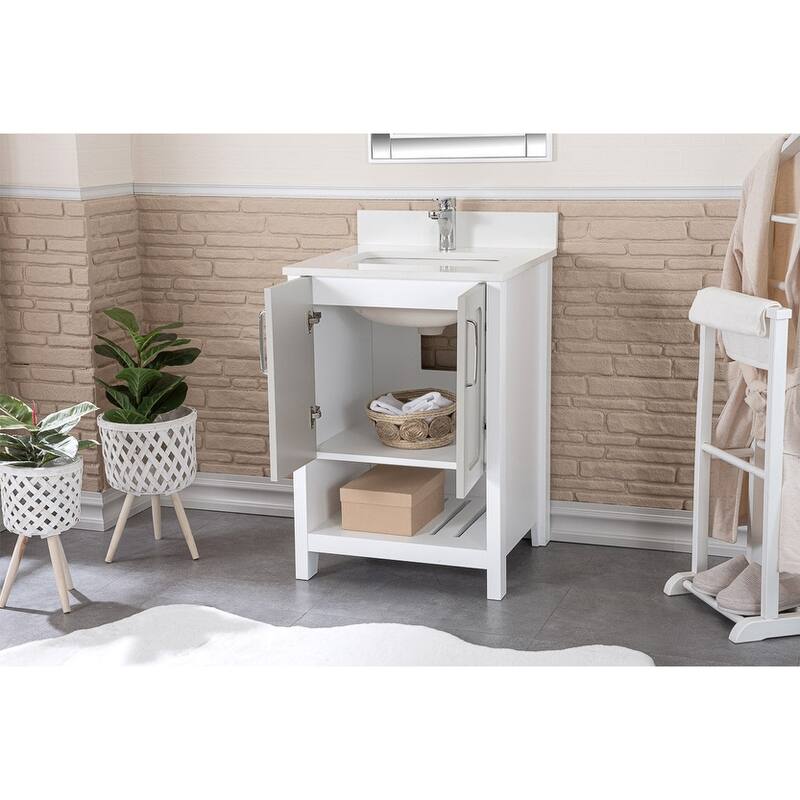 Florin 24'' Free-standing Single Bathroom Vanity with Quartz Vanity Top & Mirror