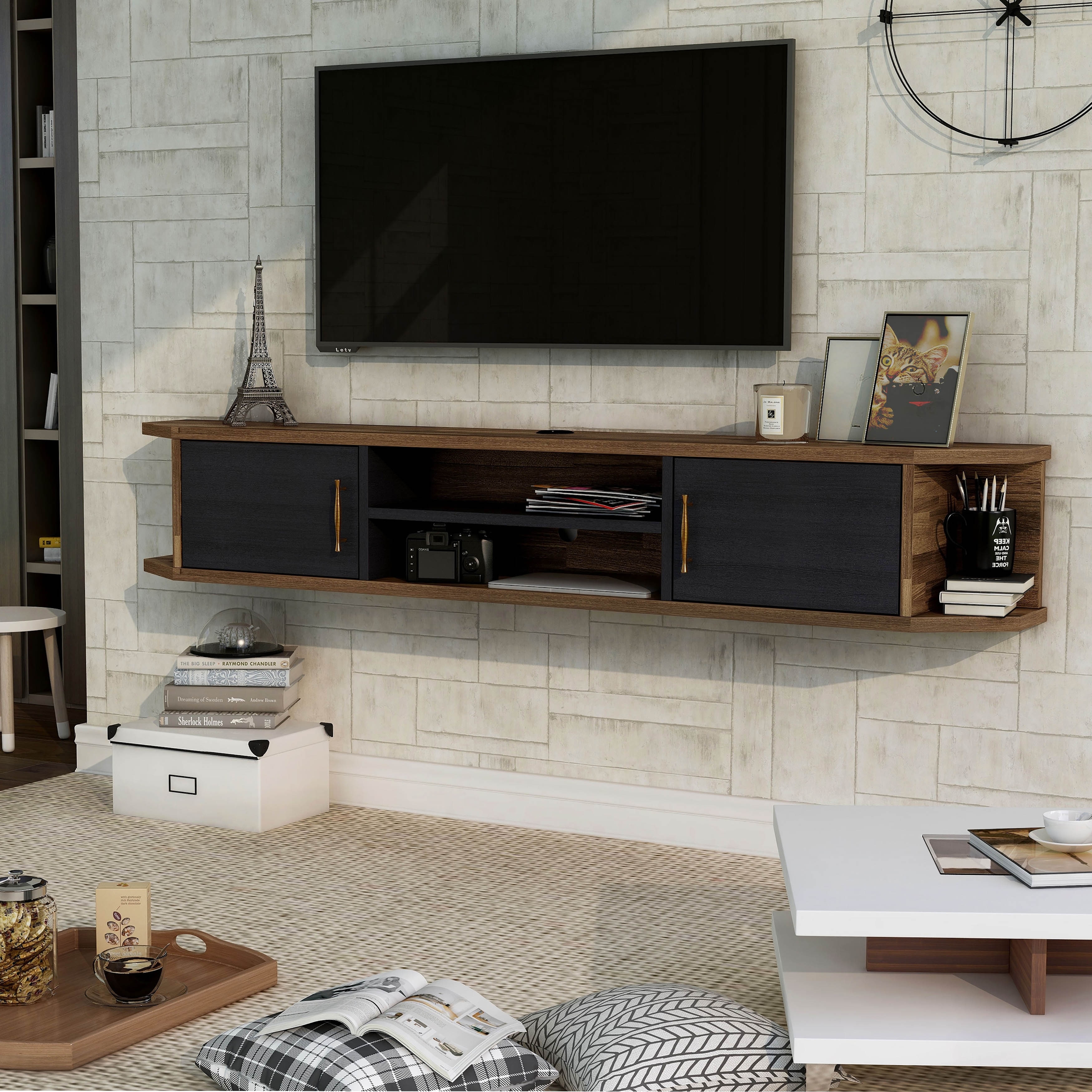 Mid century floating tv stand top