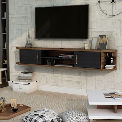 DH BASIC Mid-Century Modern 71-inch 4-Shelf Floating TV Console by Denhour