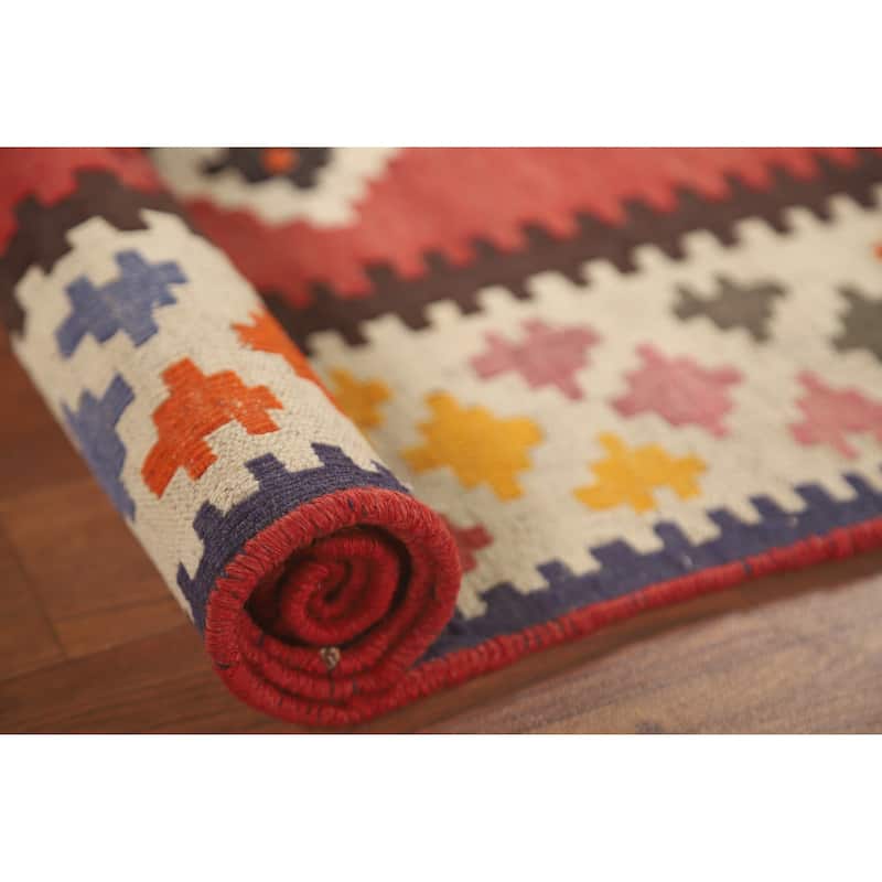 Orange Kilim Qashqai Persian Area Rug Flatweave Wool Carpet - 3'8" x 6'11"