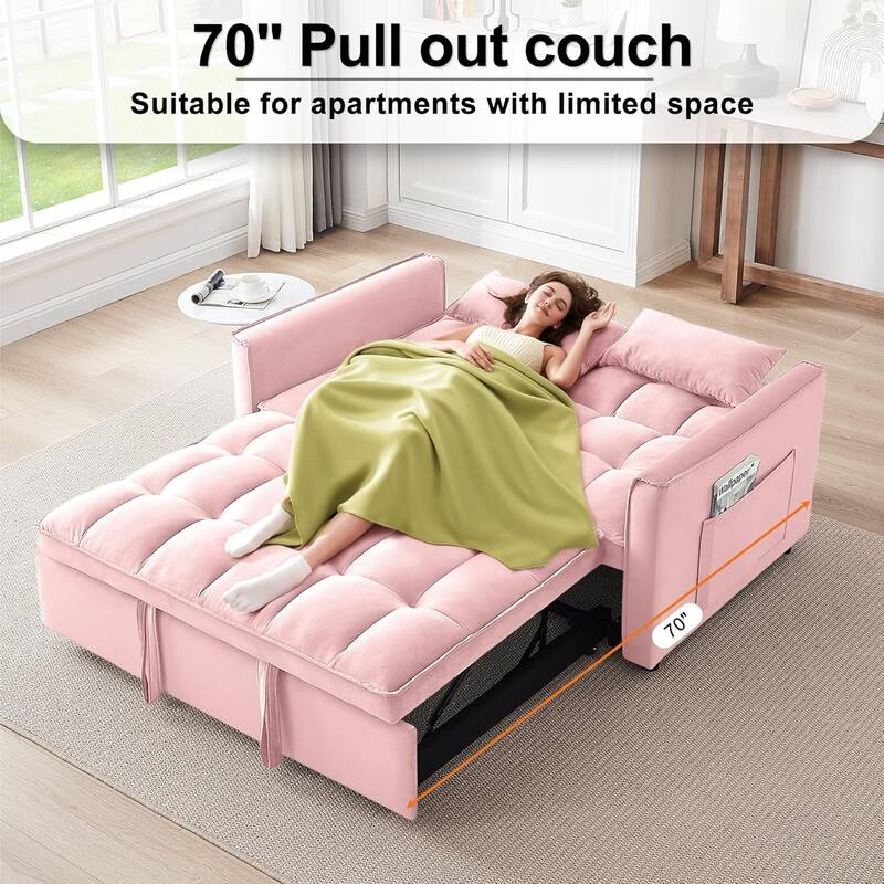 3 in 1 Convertible Sleeper Sofa Bed, Futon Couches for Living Room with Side Pocket, Adjustable Backrest