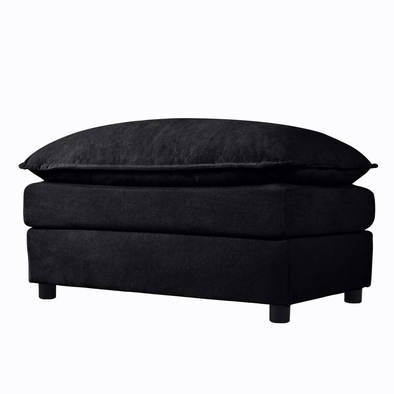 Modular Sectional L Shaped Sofa with Ottoman, Chenille, Black