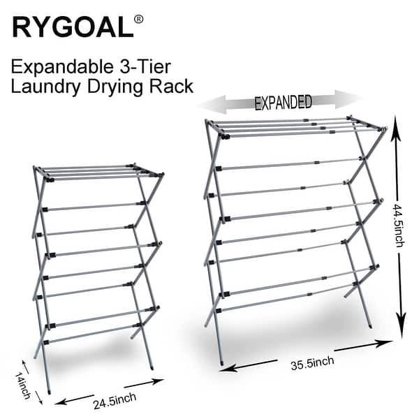 Clothes Drying Rack Folding Indoor 3Tier Extendable Clothing Dryer Rack, Accordion Collapsible