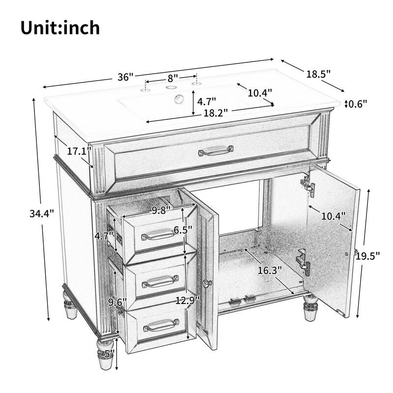36" Bathroom Vanity with Soft-Close Doors and Soft-Close Drawers