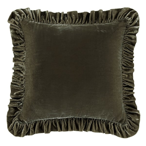 slide 2 of 2, HiEnd Accents Stella Faux Silk Velvet Romantic Western Ruffled Euro Sham, 27"x27" Fern Green