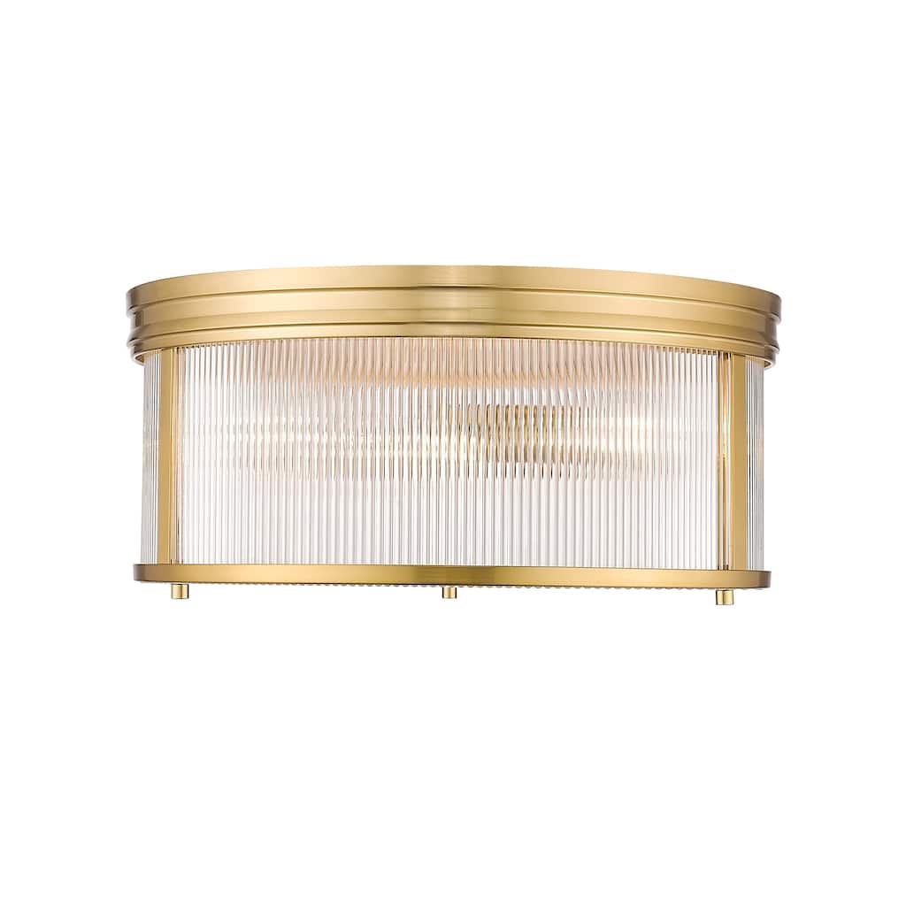 Carnaby by Z-Lite 4 Light Flush Mount in Modern Gold with Clear Ribbed Glass Shade - Modern Gold