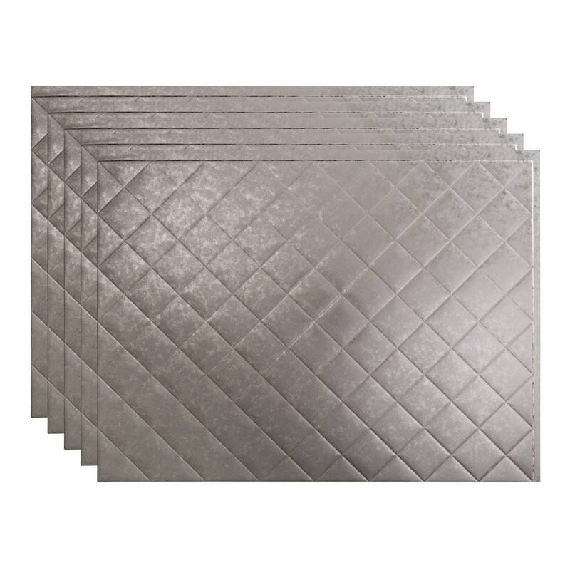Fasade Quilted Decorative Vinyl 18in x 24in Backsplash Panel in Galvanized Steel - 5 Pack