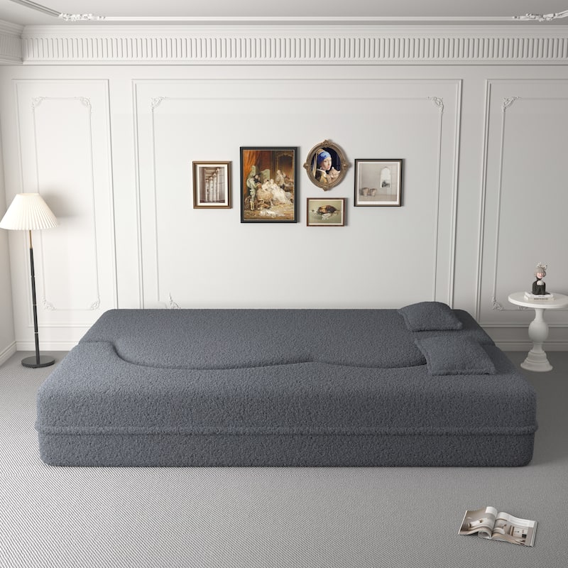 Floor Sofa with 2 Pillows,15" Full Size Folding Mattress,Grey