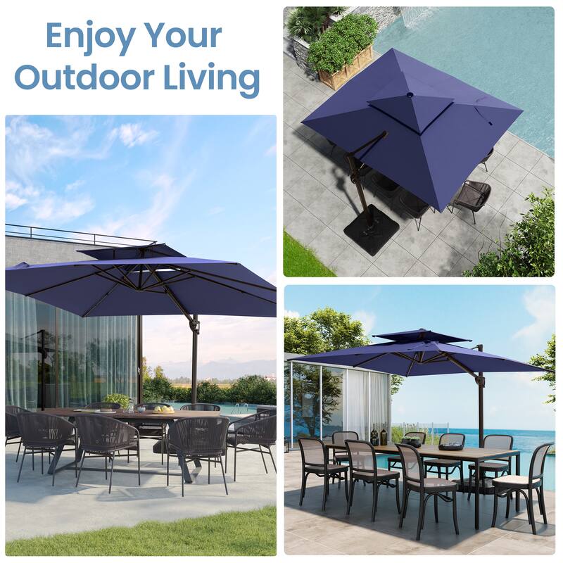 9 FT x 12 FT Outdoor Patio Dual Top Umbrella Cantilever Offset with No Base