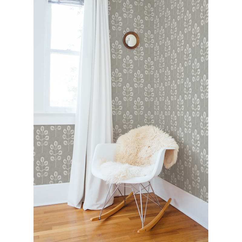 Chesapeake Plum Tree Grey Botanical Wallpaper