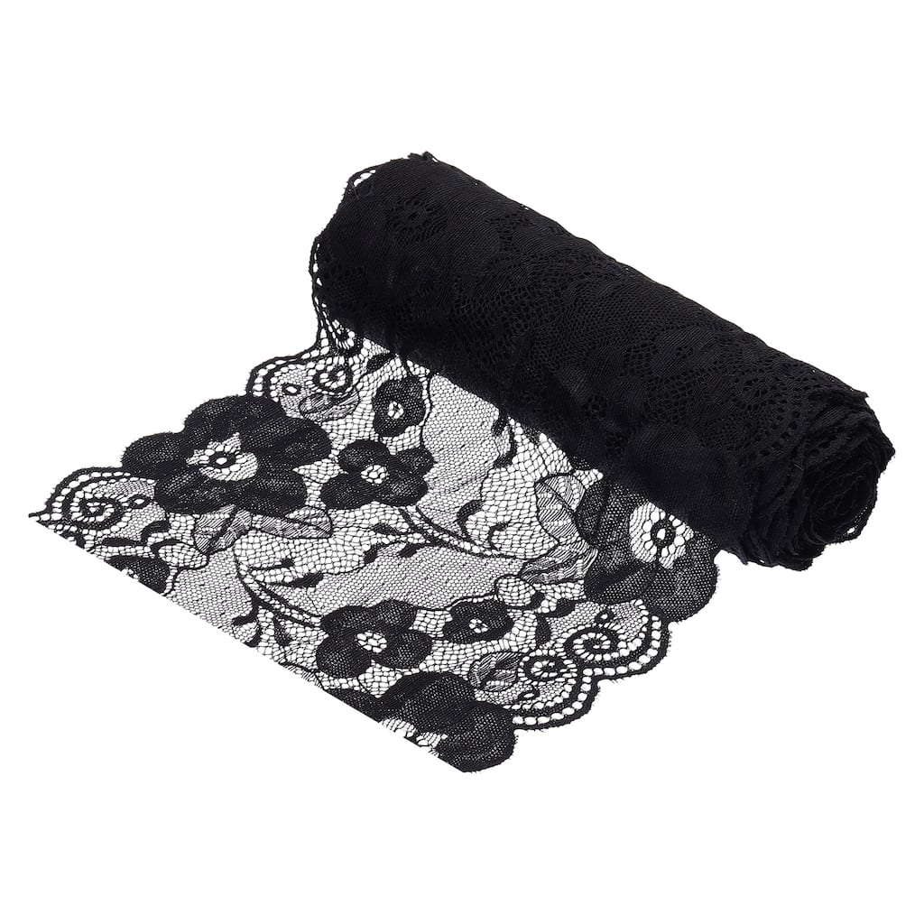 7 Inch Wide 5 Yard Lace Ribbon Floral Pattern Black Lace Trim Ribbon