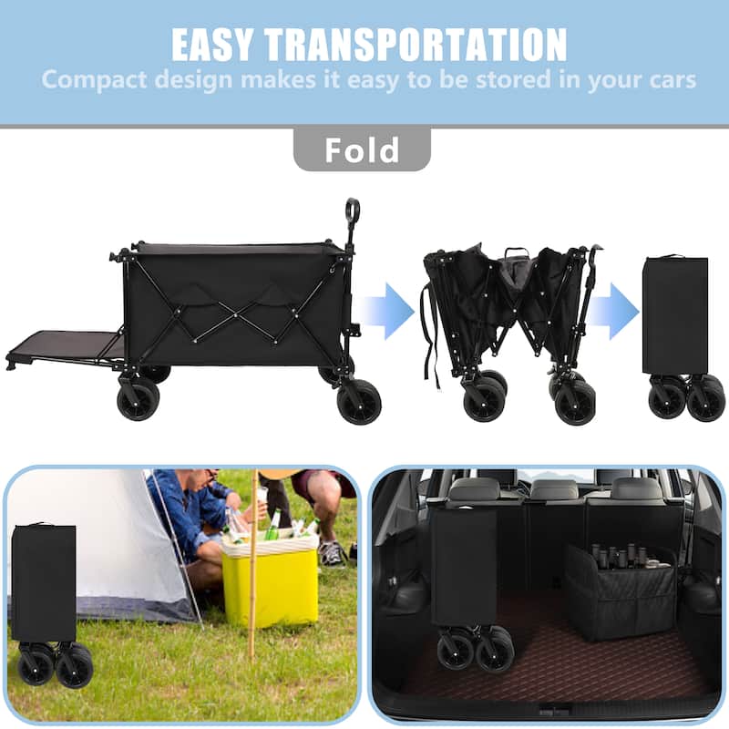Foldable Wagon With Extended Tailgate, Extra Long Extender Wagon Cart,Beach Wagon Cart Heavy Duty