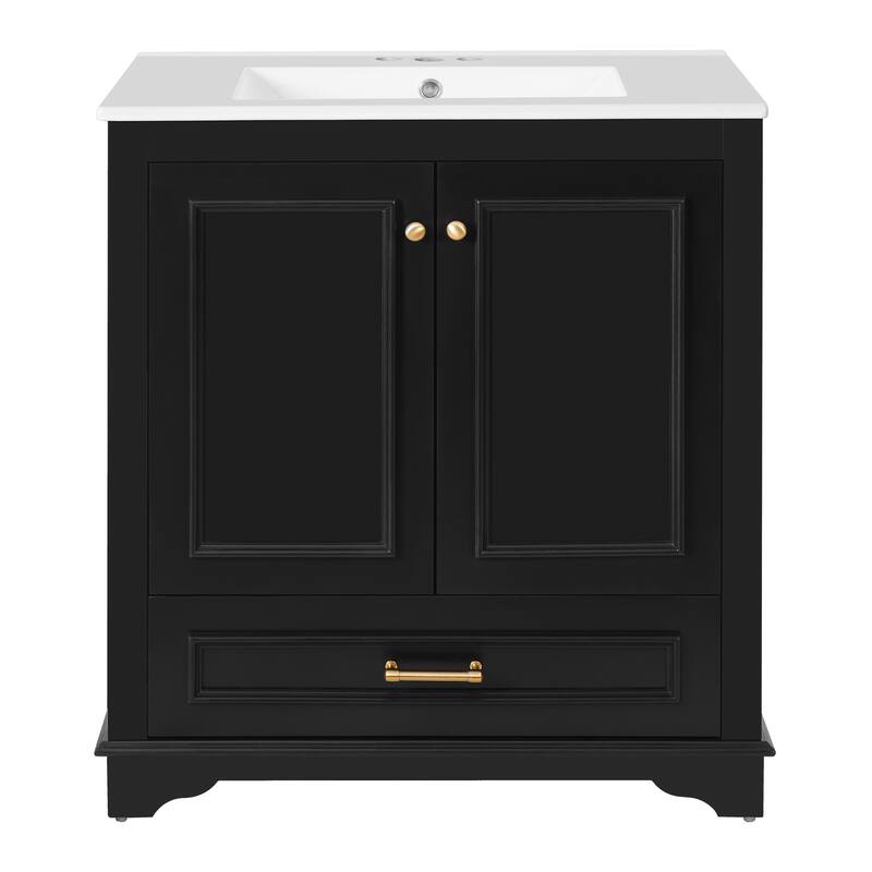30" Luxurious Bathroom Vanity with Ceramic Sink, Bathroom Vanities Cabinet with 2 large Soft Closing Doors