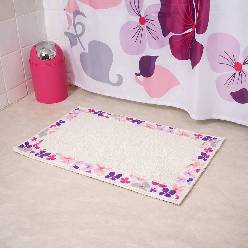 Printed Border Cotton Bath Mat Home Rug SOFTIES Purple 20"W X 31.5 L