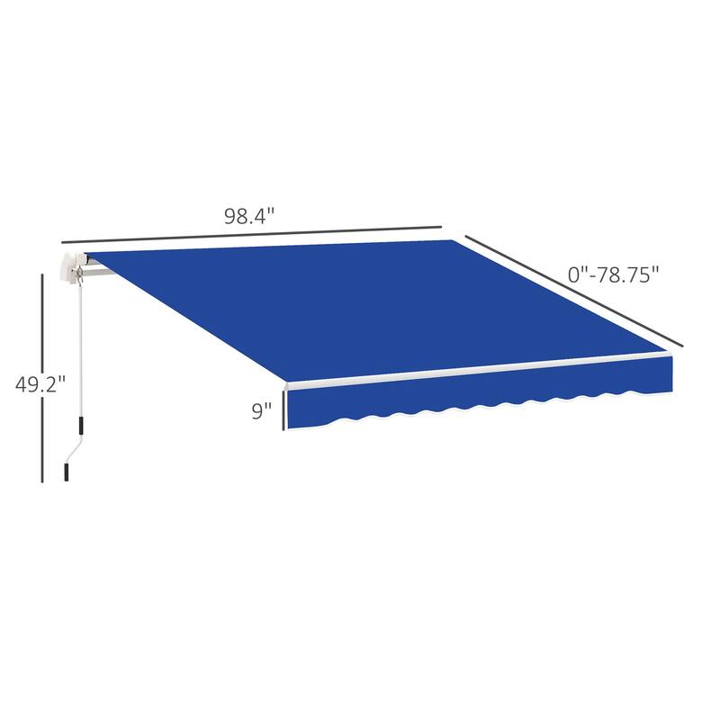 8' x 7' Manual Retractable Patio Awning, Sun Shade Deck Window Cover, Blue