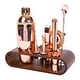 preview thumbnail 1 of 14, Bar Social 10 piece Bartender Cocktail Shaker Set with Stand Rose Gold / Dark Brown