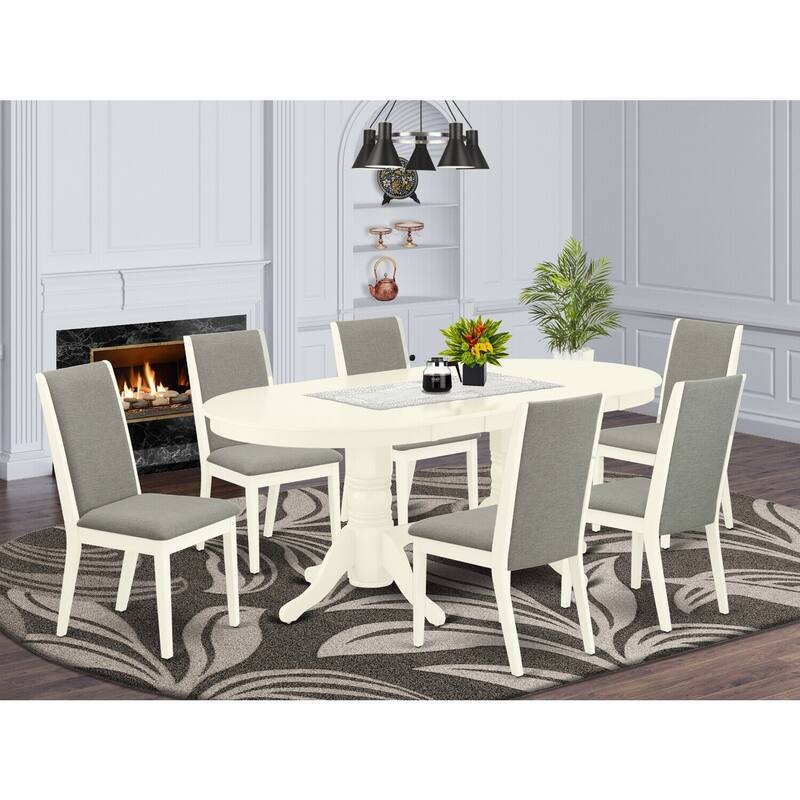 Rustic Kitchen Table Set - 7 Piece Dining Set with 6 Chairs - Linen White & Shitake Finish - Hardwood Structure - 76