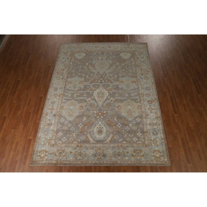 Hand Knotted Oriental 100% Wool Carpet Transitional All-Over Greys & Charcoal Oushak Area Rug - 11' 8'' X 8' 2''