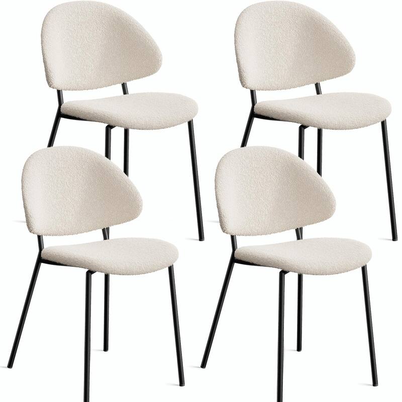 Set of 4 Mid-Century Dining Chairs - PU Leather, Curved Back - White