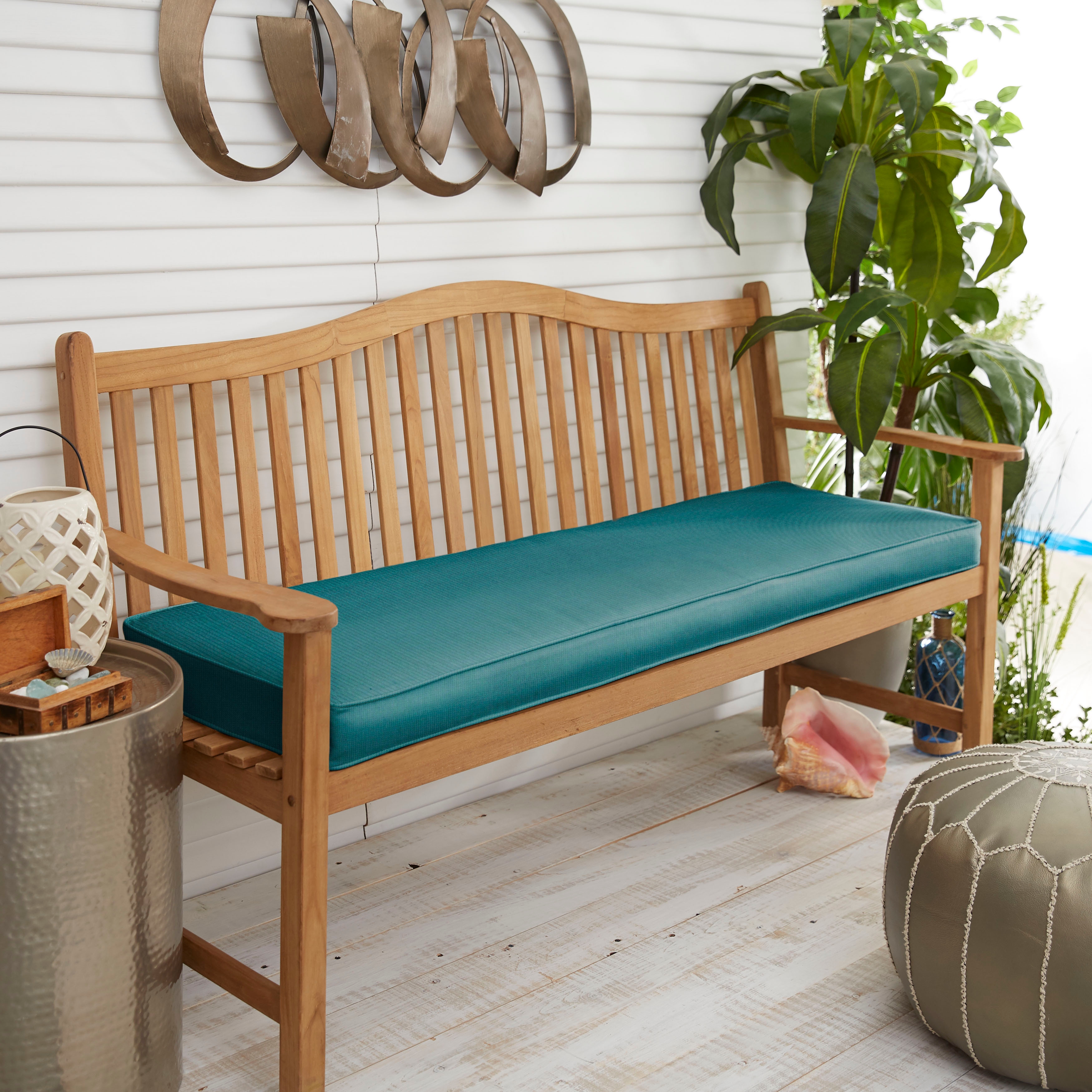 Sunbrella Peacock Blue Indoor Outdoor Corded Bench Cushion