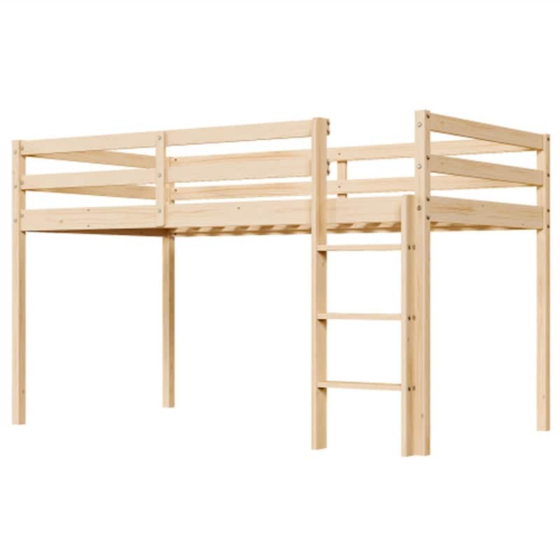 Solid Wood Toddler Platforms Loft Bed Twin Size With Stairs - Beige