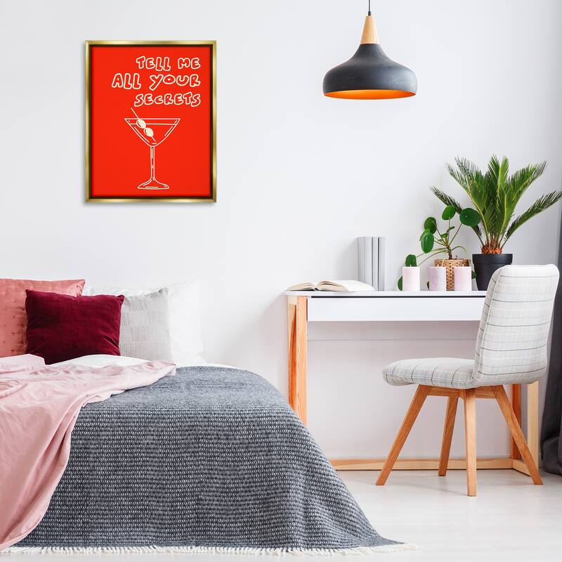 Stupell Tell Me Your Secrets Cocktail Framed Floater Canvas Wall Art Design By House of Lulu