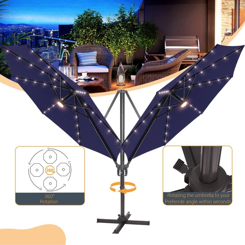 LIVOOSUN 11FT LED Cantilever Patio Umbrella 240g Solution-Dyed Fabric