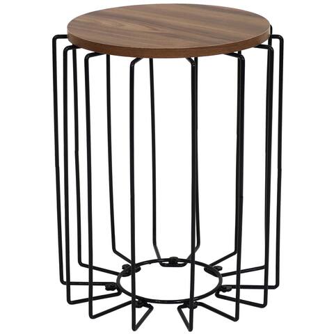 Steel Wire End Table with Faux Woodgrain Tabletop
