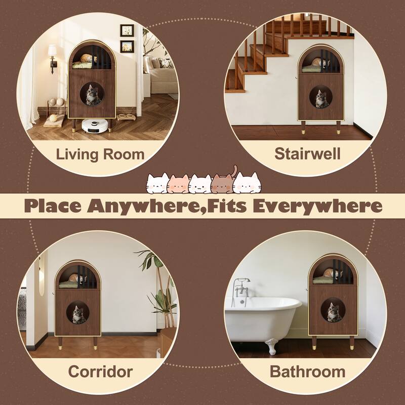 Cat Litter Box Enclosure , 2-in-1 Condo Cat Bed, Cat Shelter Furniture with Two-Level Cozy Haven for 2 Cats, Cute Kitty Condo