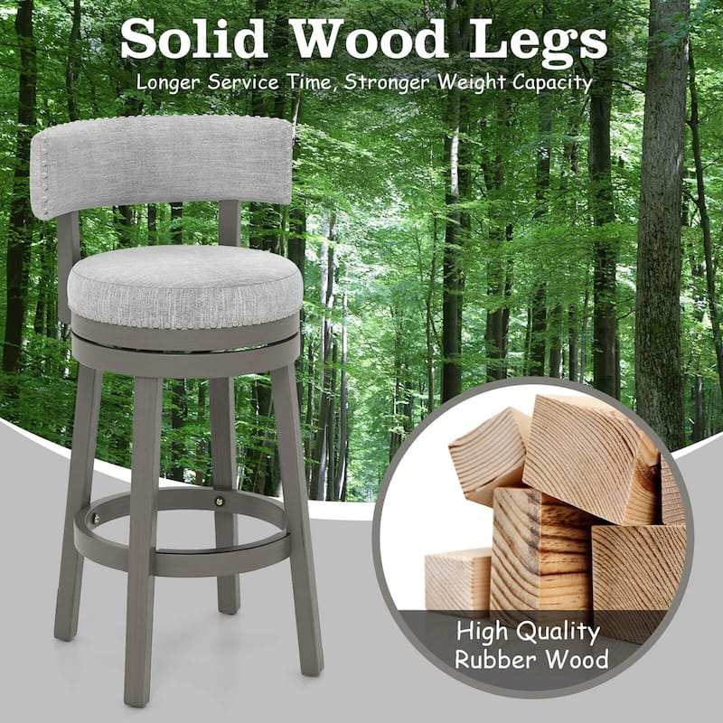 Gymax Upholstered Swivel Bar Stool Wooden Bar Height Kitchen Chair w/