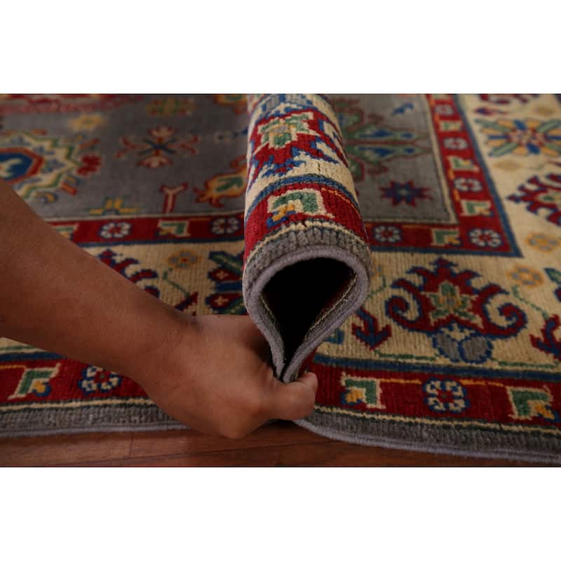 Grey Kazak Oriental Area Rug Handmade Traditional Wool Carpet - 4'10" x 6'9"