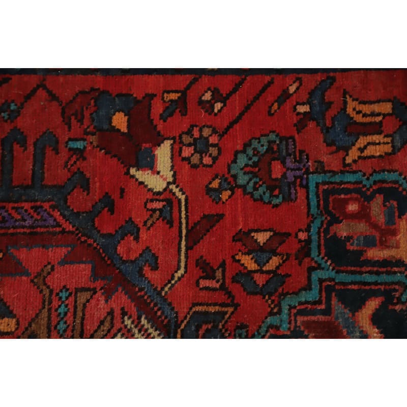 Hand Knotted Oriental 100% Wool Carpet Traditional Floral Oranges & Rust Heriz Runner Rug - 12' 8'' X 3' 3''