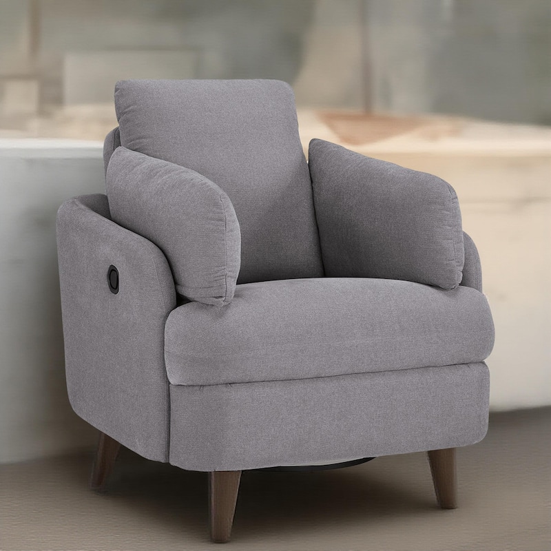 Emmett Swivel Manual Glider Recliner Chair, Gray Polyester, 2 Pillows