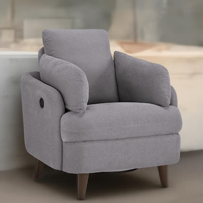 Emmett Swivel Manual Glider Recliner Chair, Gray Polyester, 2 Pillows