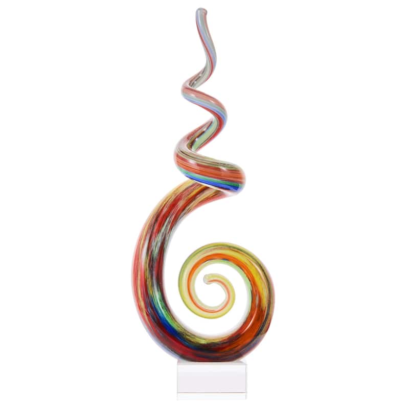 Luxury Lane Hand Blown Abstract Rainbow Swirl Art Glass Sculpture - Multi-Color - 12