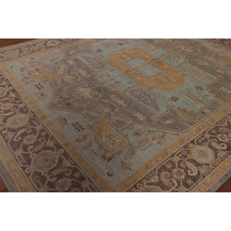 Vegetable Dye Oushak Turkish Rug Hand-Knotted Grey Wool Carpet - 8'2"x 10'1"