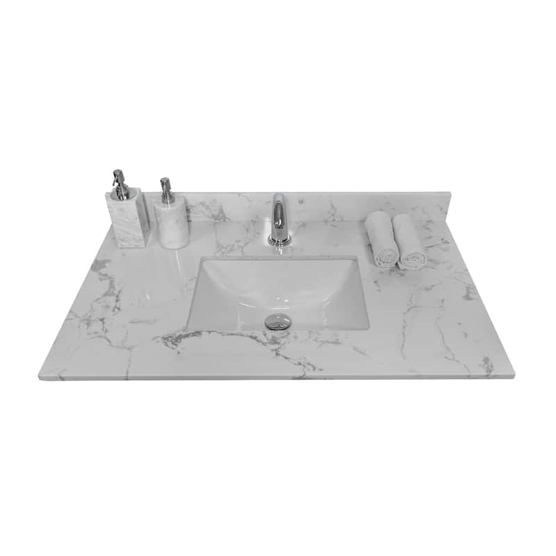31 in./ 37 in./ 43 in. Carrara White Engineered Stone Bathroom Vanity Top with Ceramic Sink