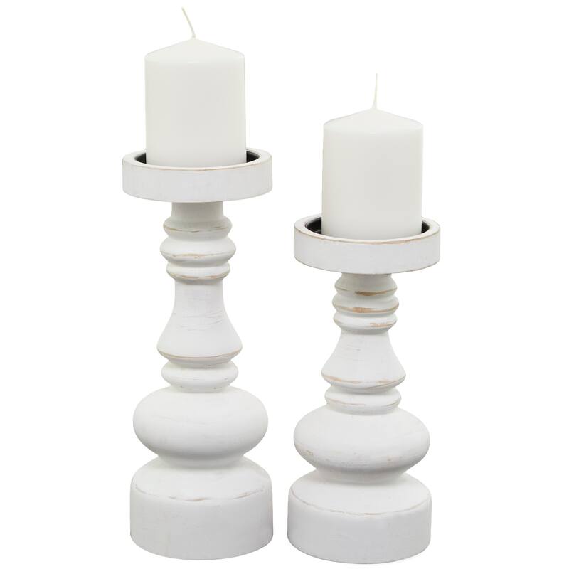 Brown or White Wood Beaded Pillar Candle Holder (Set of 2)
