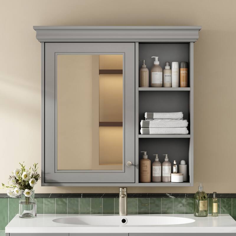30" x 28" Bathroom Medicine Cabinet with Mirror, Wall Mounted Over Toilet Storage Cabinet with Organizer