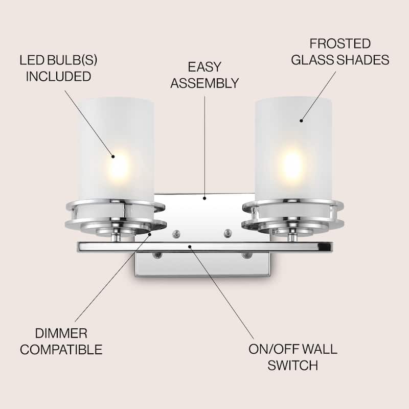 Magnolia 3-Light Metal/Frosted Glass Contemporary Glam LED Vanity Light, by JONATHAN Y