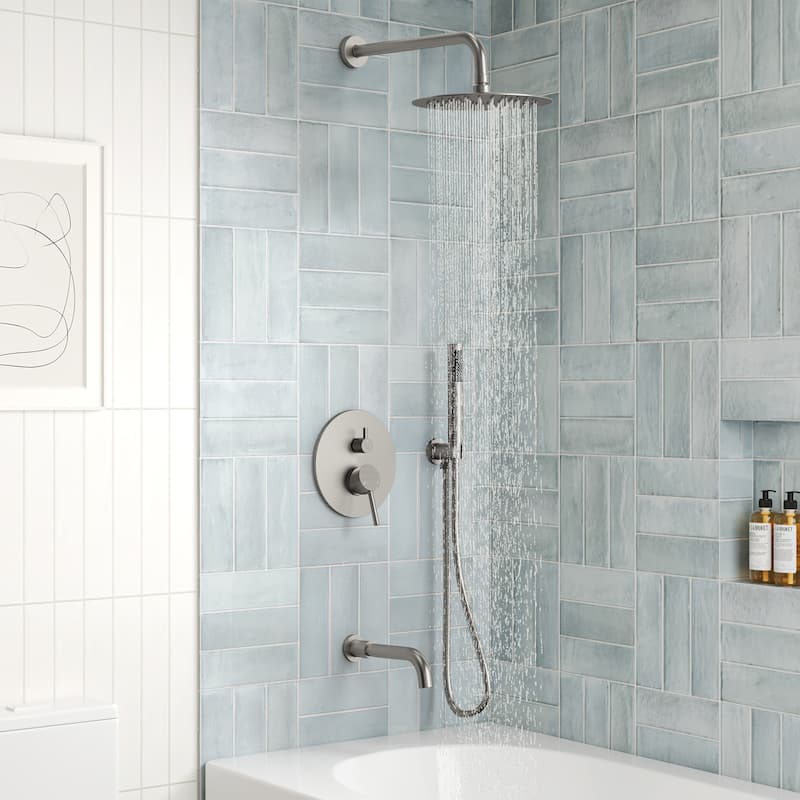 Pressure Balance 3-Functions Shower Head System, 10" Shower Faucet Set with Tub Faucet Spout