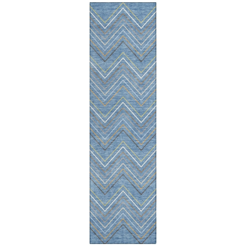 Machine Washable Indoor/ Outdoor Modern Chevron Chantille Rug