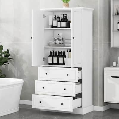 Freestanding Bathroom Storage Cabinet with Doors & 3 Large Drawers, Adjustable Shelves