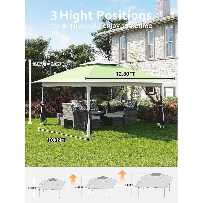 13x13 Outdoor Pop up Gazebo, with Mosquito Netting - 13*13Ft