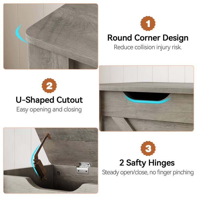 39.4'' Wooden Storage Bench With 2 Safety Hinges，Storage Trunk With 4 Wheels