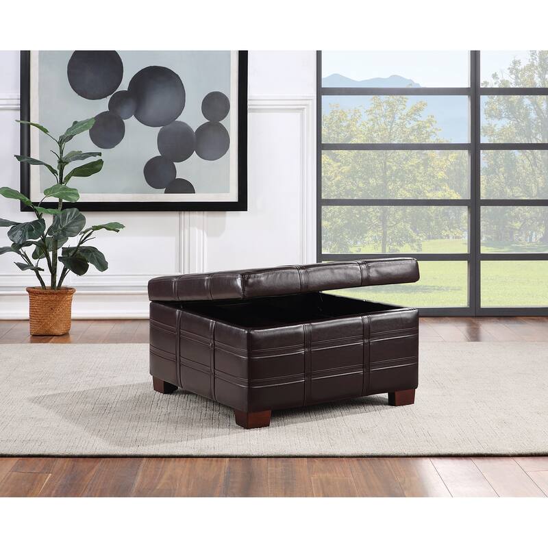 Detour Strap Square Storage Ottoman in Faux Leather
