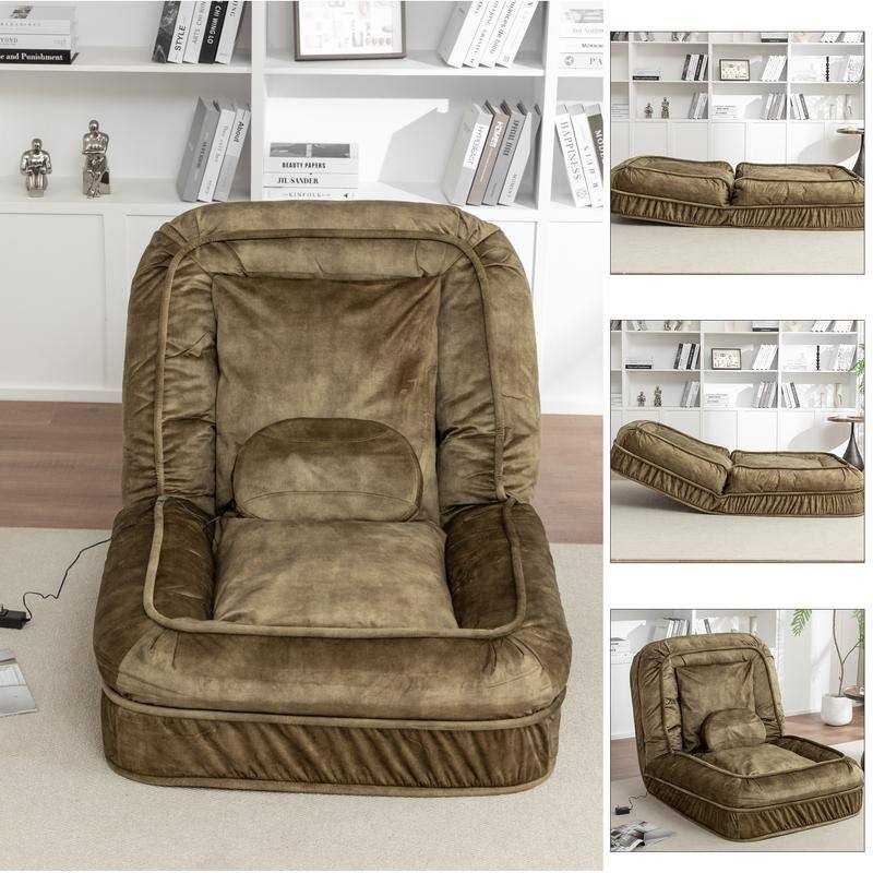 70" Adjustable Bean Bag Sofa Bed for Humans & Pets with Massage Pillow & 2 Soft Pillows , Velvet Waterproof Cover - Green
