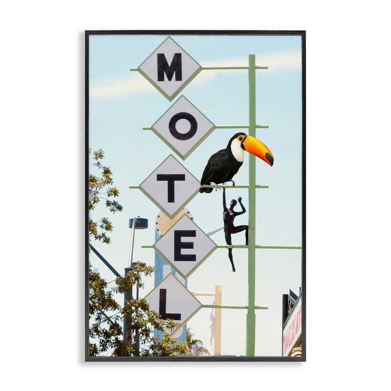 Stupell Toucan on Motel Sign Framed Giclee Art Design By Ashley Singleton - 16 x 24 - Black