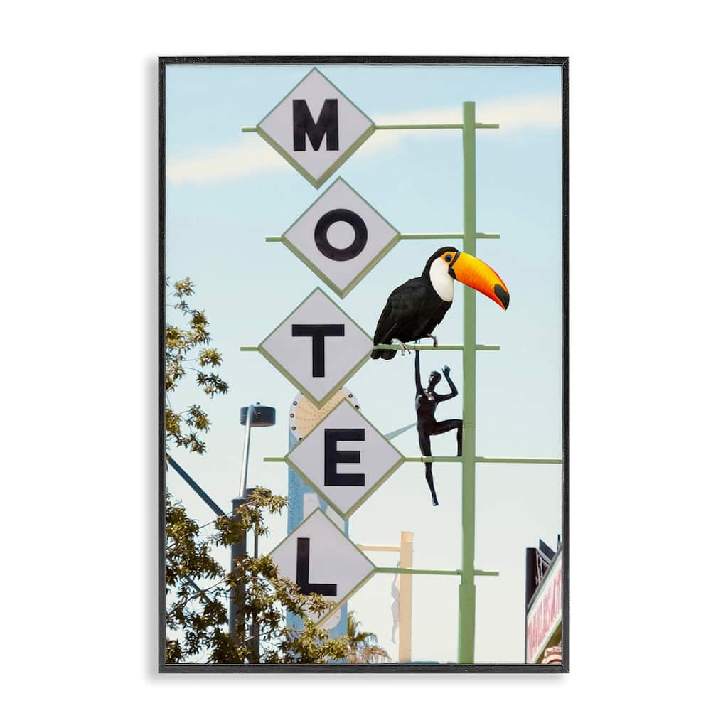 Stupell Toucan on Motel Sign Framed Giclee Art Design By Ashley Singleton